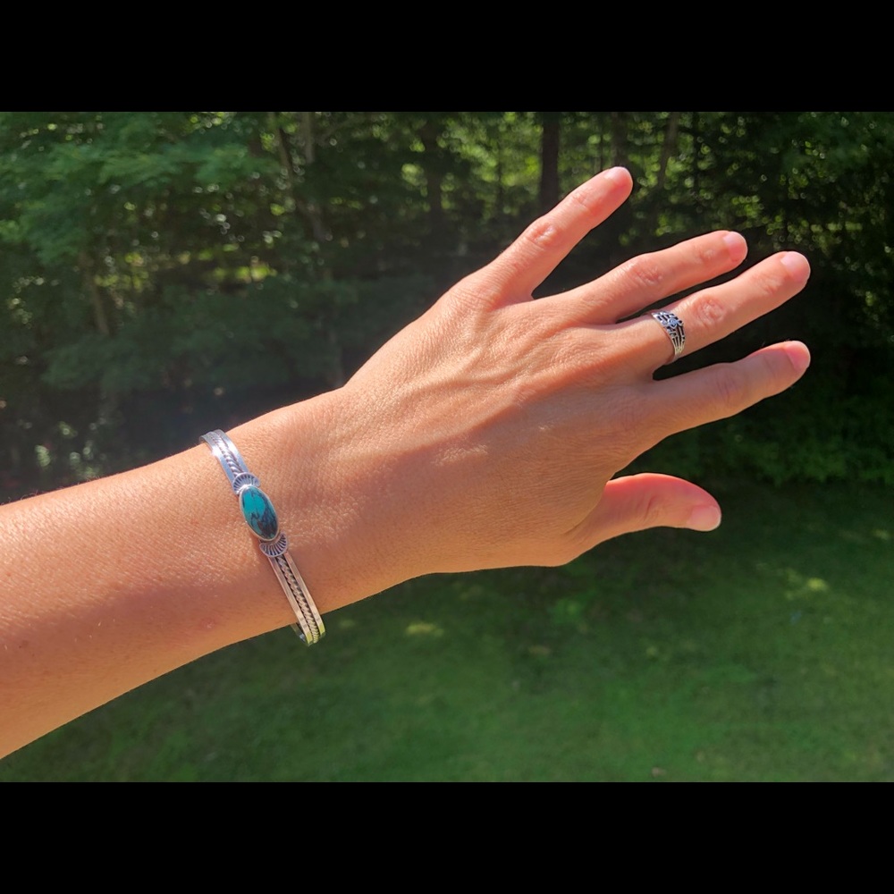 Turquoise And Solid Silver Bangle Bracelet - image 2